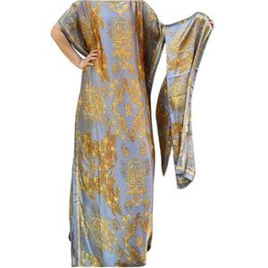 Kaftan Abaya Dashiki Elegant boho print Muslim African maxi loose fit With Scarf